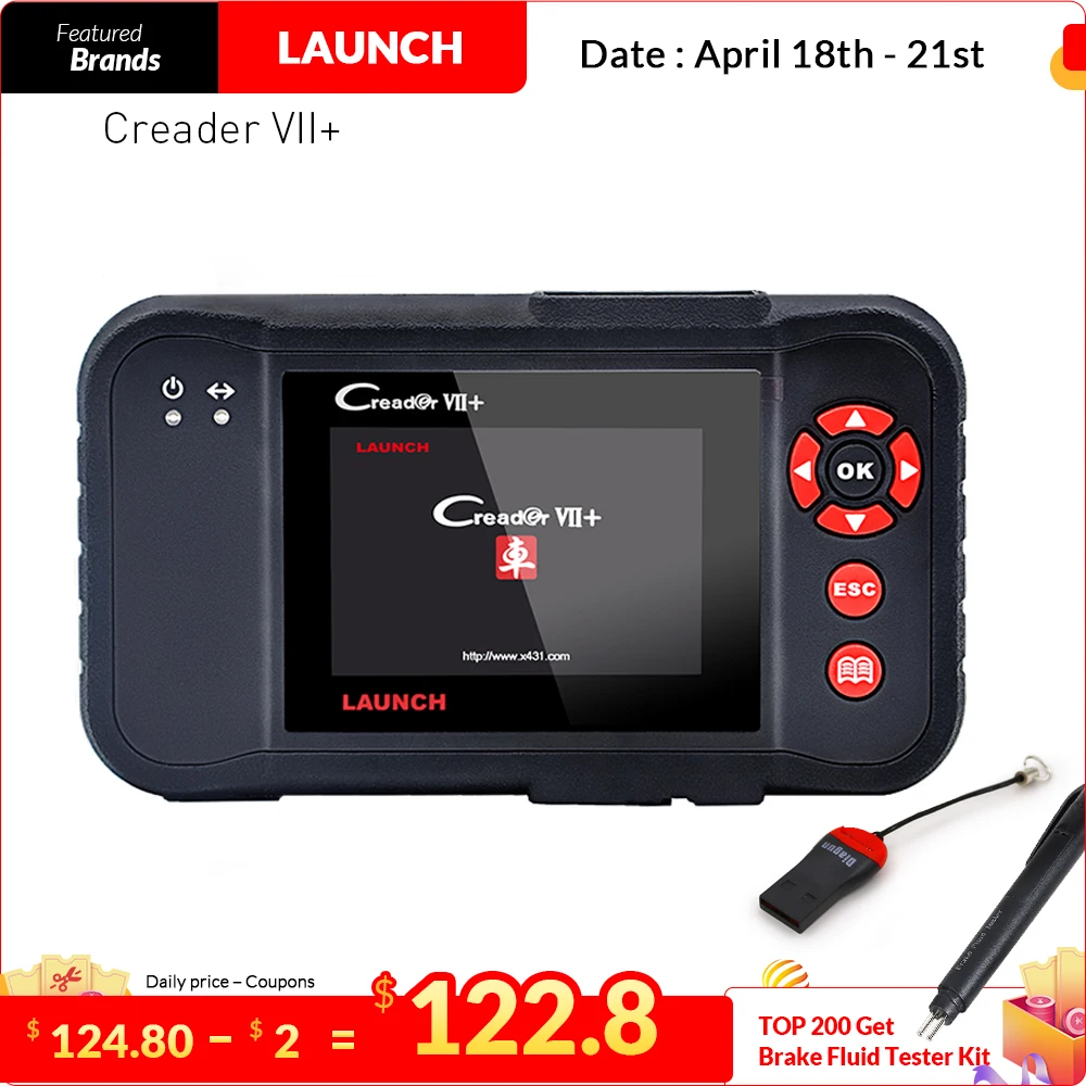 Запуск X431 Creader VII + OBD2 читатель кода сканер испытания двигателя ABS подушка
