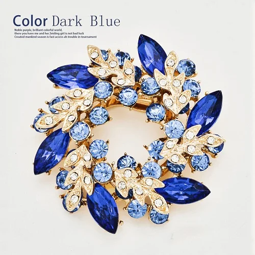 dark blue Винтажные кристаллы шелковый шарф с цветами броши женские булавки зажим Пряжка держать золотой цвет стразы брошь бижутерия в подарок на Рождество Femme - Окраска металла: dark blue