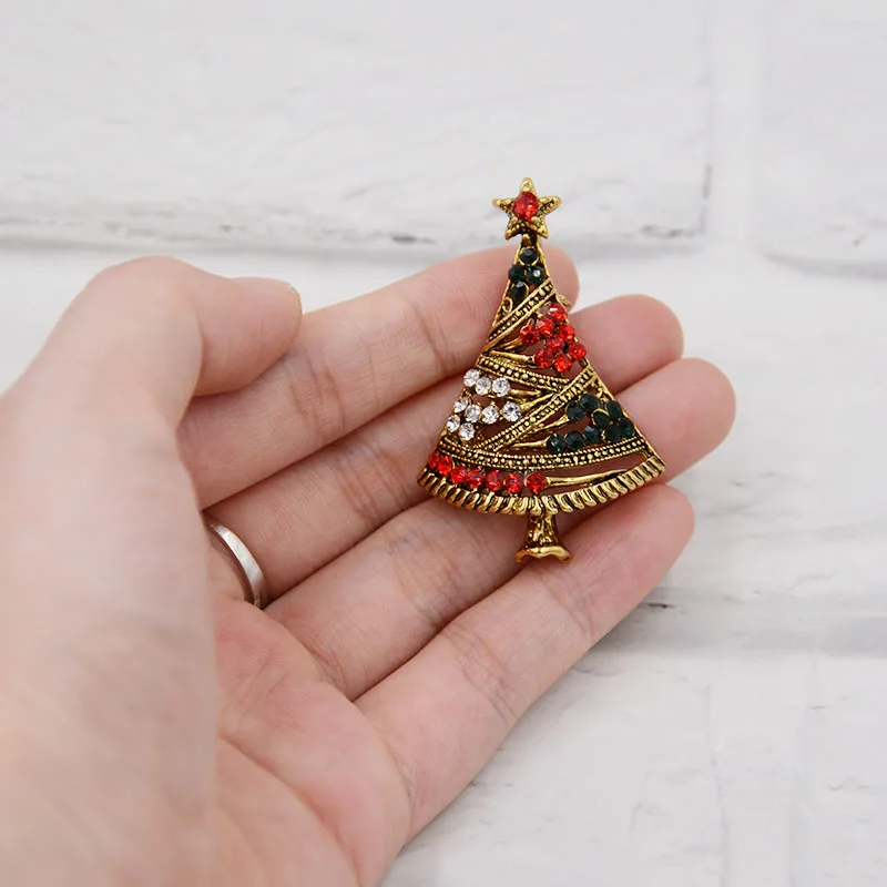 Кристалл Rhinestone Рождественская елка брошь Pin Металл Санта Клаус аксессуар Праздник моды Винтаж ювелирные изделия