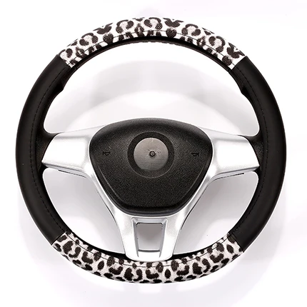 Black White leopard Леопардовый чехол на руль, Кожаные чехлы на рулевое колесо для рулевого ступицы колес, универсальный размер M 38 см для Honda - Название цвета: Black White leopard