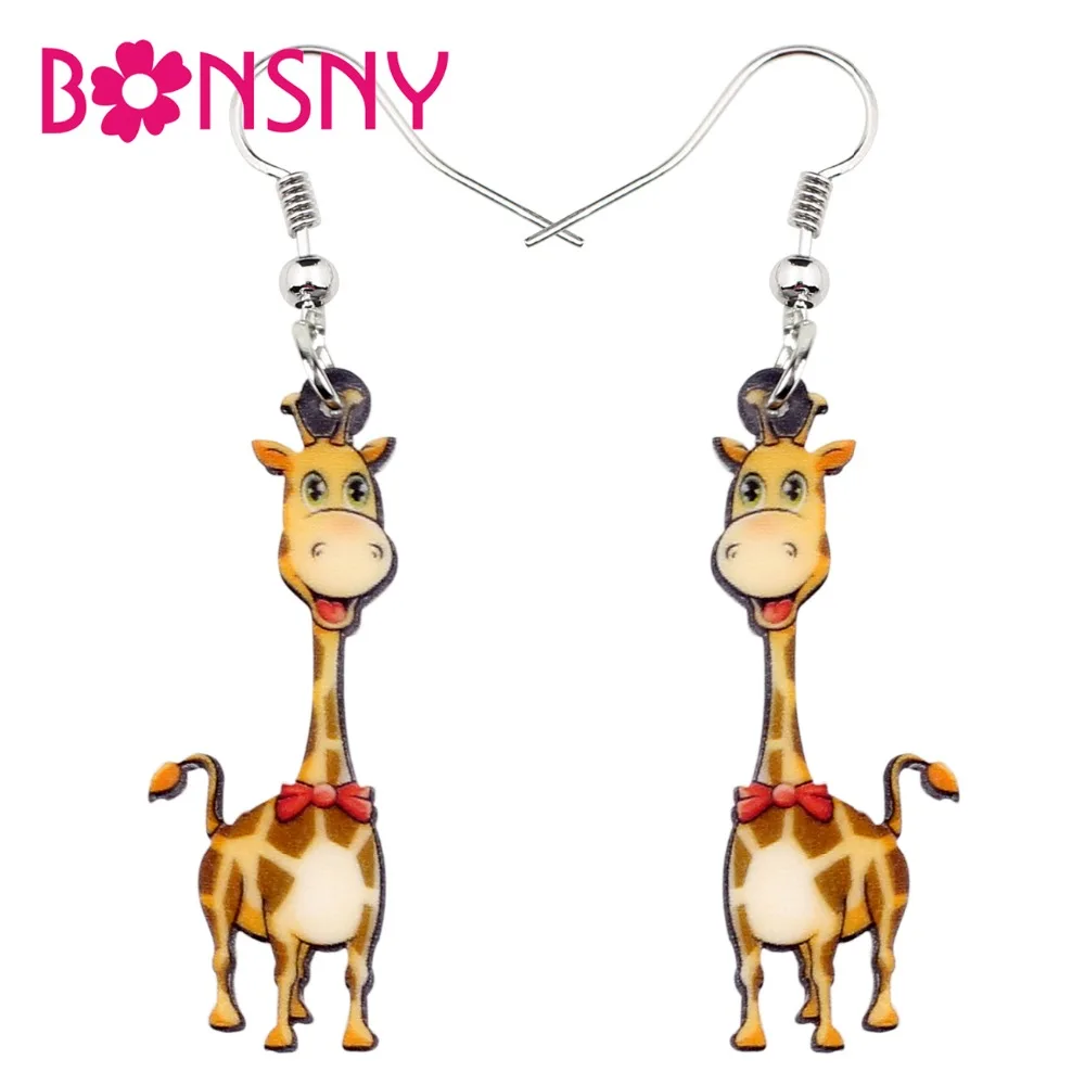 Bonsny акриловые аниме Happy Bowknot африканские серьги в виде жирафа свисающие большие