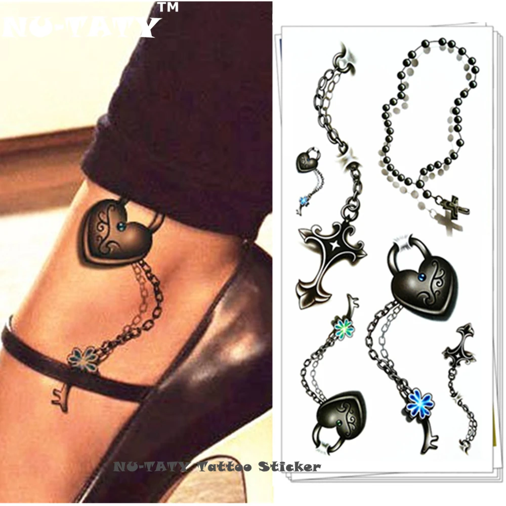 Высококачественные временные 3D тату в форме замка сердце с ключом на цепочке