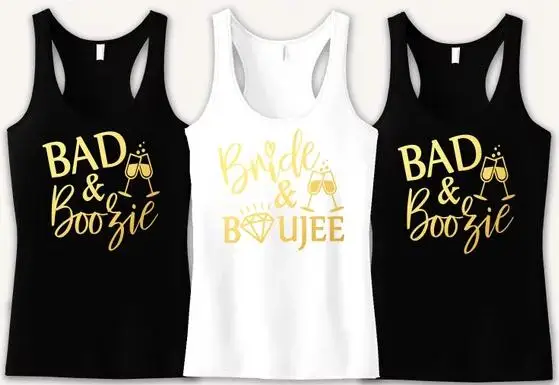 Индивидуальная блестящая рубашка для невесты и бузки Майки Bad and Boozy девичника