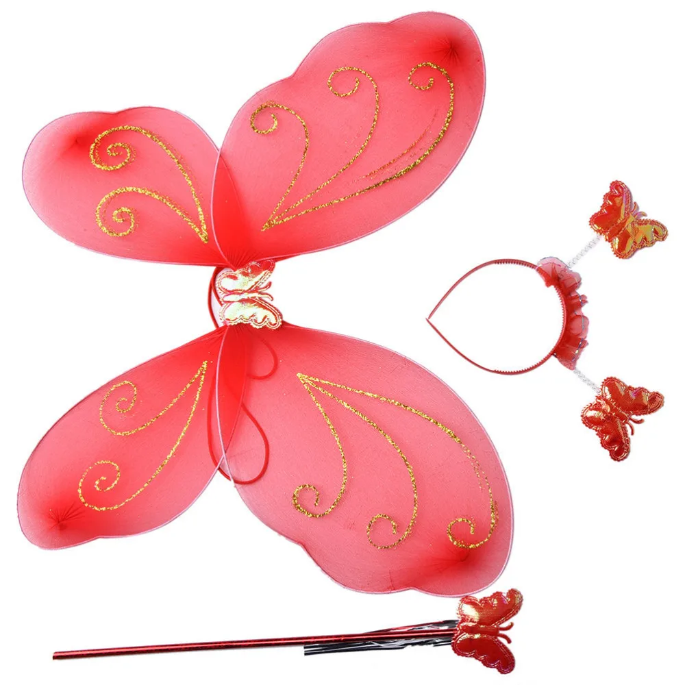 Children 3Pcs/set Lovely Party Costume Princess Girl Kids Butterfly Wing Wand Headband Fairy Xmas Party Costume Set