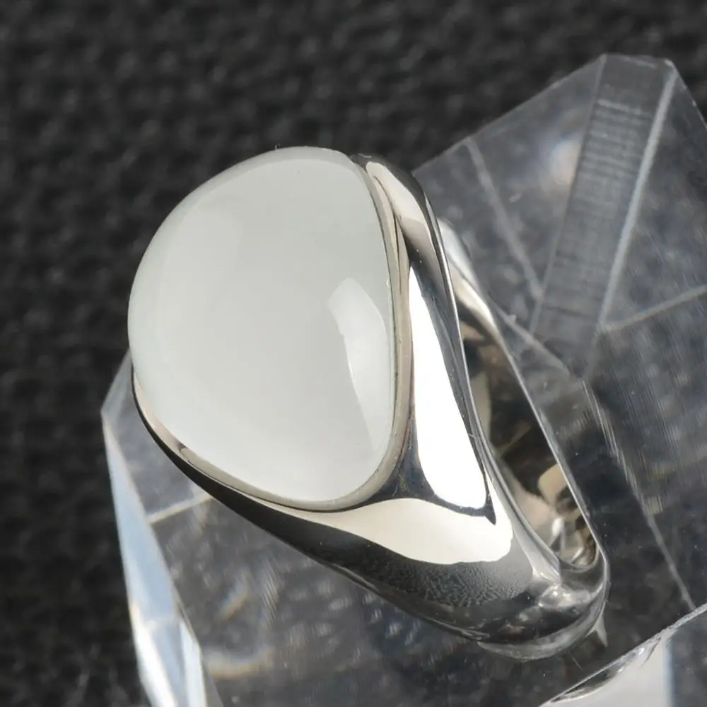 Silver White Опаловое кольцо золотого цвета из нержавеющей стали с большим овальным покрытием, мужские кольца на палец с геометрическим камнем, мужские вечерние ювелирные изделия в стиле хип-хоп, Размер 7-12 - Цвет основного камня: Silver White