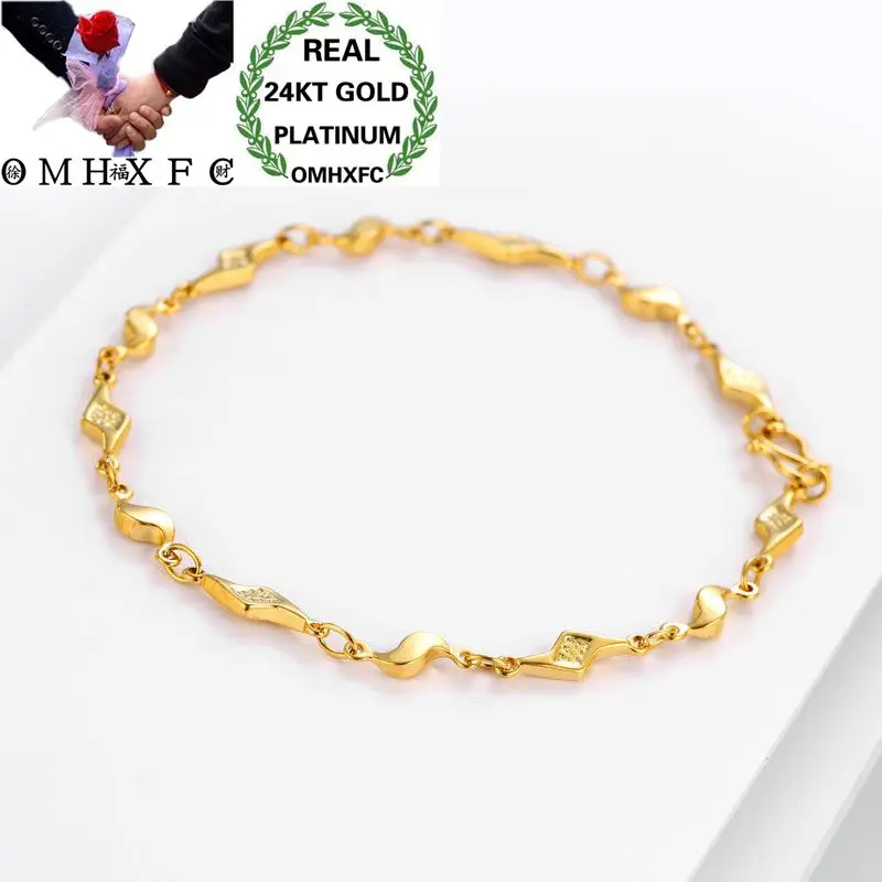 

OMHXFC Wholesale European Fashion Woman Girl Lady Bride Party Birthday Wedding Gift Fine Geometric Chain 24KT Gold Bracelet ES70