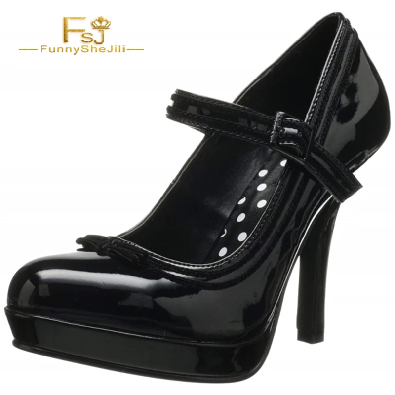 

woman shoes retro buckle strap pumps Black Polka Dot Insole Women's Mary Jane Pumps Vintage Heels fashion sexy FSJ big size US 9