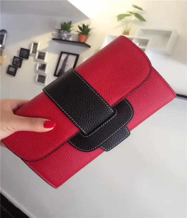 red black Мягкие женские сумки-клатчи из натуральной кожи, конверт из воловьей кожи, маленькая сумка-Органайзер на плечо, вечерние женские сумки на запястье - Цвет: red black