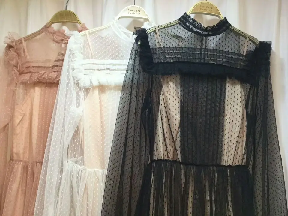

2019 new fashion brand comfortable mesh hollow cut sexy and fashion dress long sleeve dress + sling dress two pieces wj1969