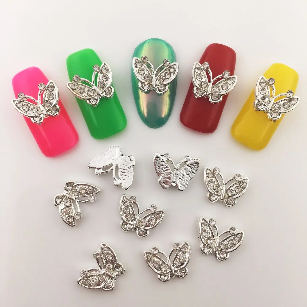

LEAMX 10Pcs 3D Alloy Nail Art Glitter Rhinestone Decoration For Nails Stickers Butterfly Nail Gel Tools Supplies Accessories