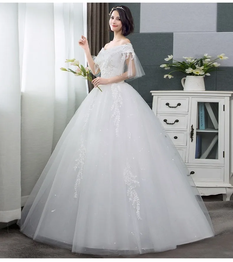 Vestidos De Novia, элегантные свадебные платья с бисером, v-образный вырез, с открытыми плечами, с аппликацией, бальное платье, белые свадебные платья из фатина, Jurk Lang
