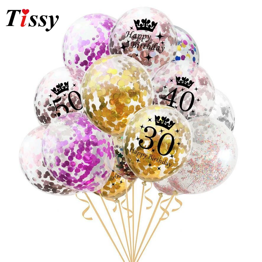 

Hot!5PCS 1st/30/40/50th Confetti Air Balloons Happy Birthday Party Balloon Anniversary Decorations Wedding Balon Party Supplies