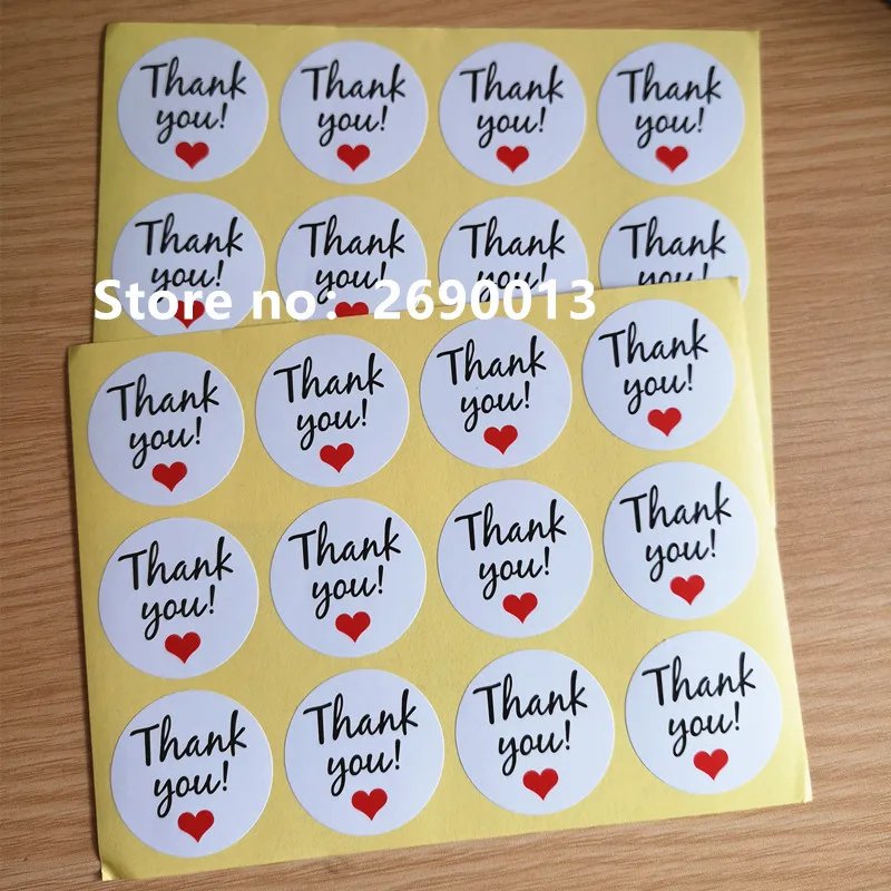 150Pcs Thank You Red Heart Handmade Cake Packaging Sealing Label Kraft Sticker Baking DIY Work Gift Box Round Stickers
