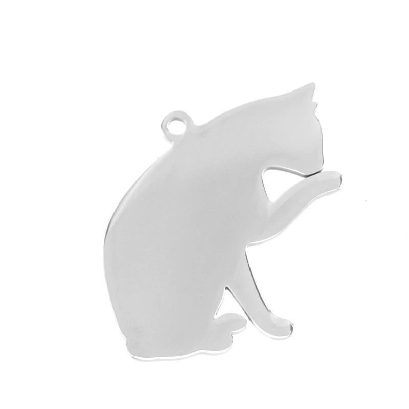 

100% Stainless Steel Blank Cat Charm Pendant Blank Metal Tag Metal Pet Tags Pendants High Polished Wholesale 10pcs