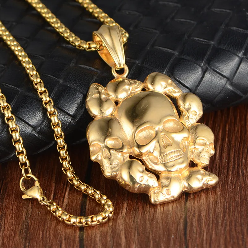 Stainless Steel Cremation Skull Pendant Necklace Punk Rock Hip Hop Cool Men Chain Boys Gothic Pendants in Titanium | Украшения и