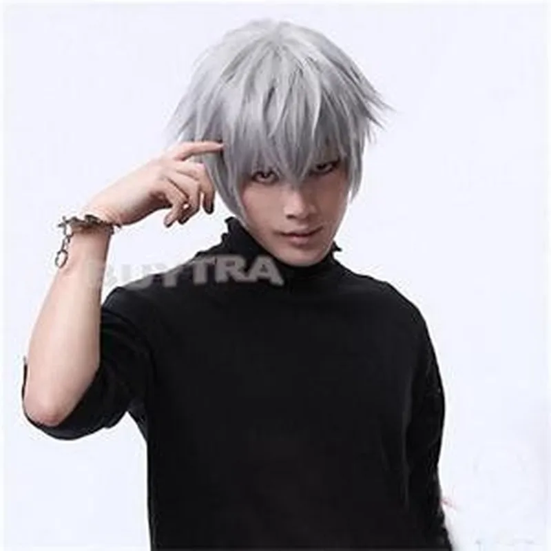 Japan Anime Tokyo Ghouls Ken Kaneki Cosplay Wig Short Gray Synthetic Hair Wigs Costume Party Men's Pelucas Peruk