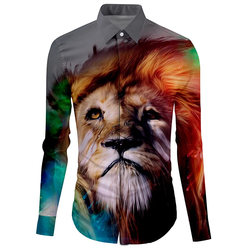 Рубашка с длинным рукавом Cloudstyle золотым львом chemise homme manche Ou код M 2XL camisa masculina