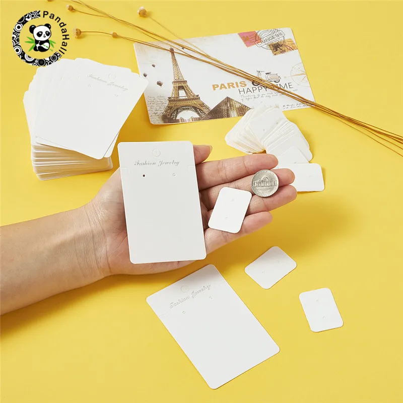 Pandahall 200/300 шт/набор прямоугольная бумага карты для витрины для ювелирных изделий принадлежности для сережек 4 цвета 90x50x0,1 мм отверстие: 1~ 5 мм