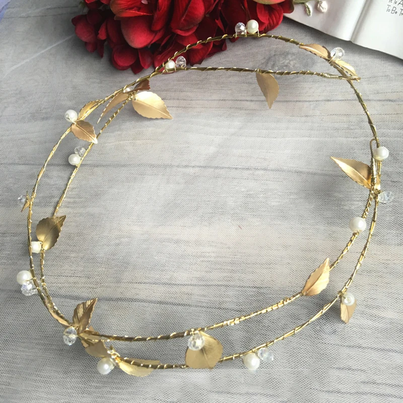 HIMSTORY Free Bending Gold Color Leaf Pearl Hair Jewelry Crystal Headband Girls Ornaments Bridal Wedding Accessories | Украшения и