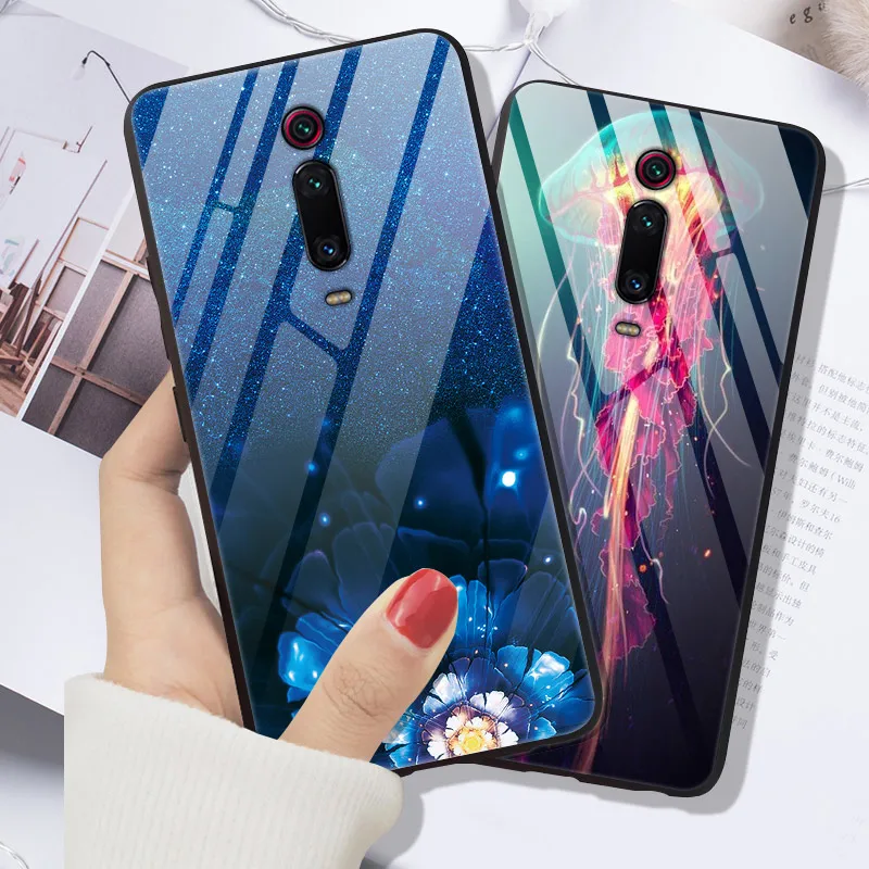 Чехол для Xiaomi Redmi K20 жесткий чехол с закаленным окрашенным стеклом задний бампер