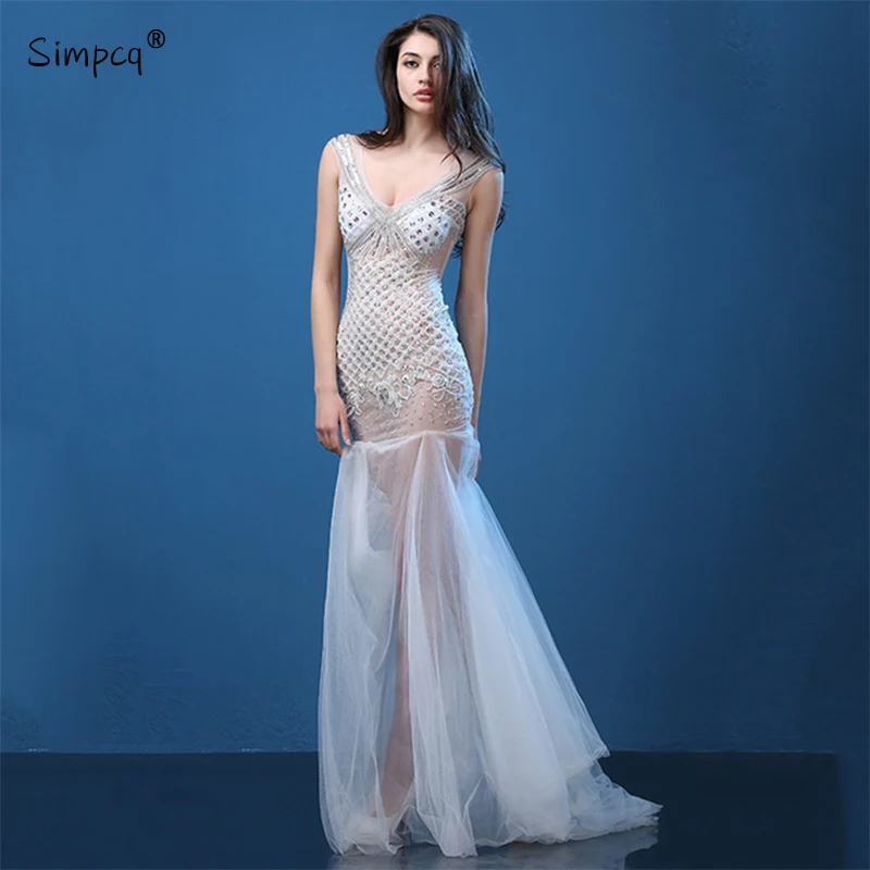 

Vadim Ukraine V-neck Empire Beading Solid Tank Top Fashion Rushed Vestidos De Fiesta Long Dress Plus Size Charm Women Backless