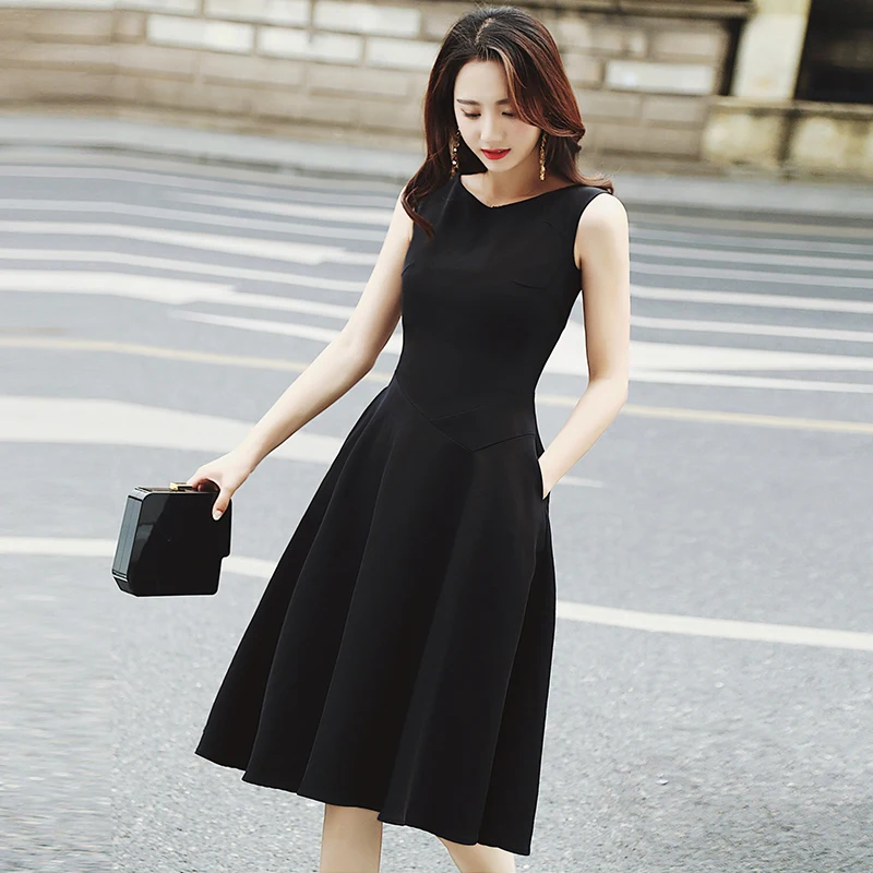 2019 новый ретро темперамент был тонкий Хепберн в длинный абзац черный большой