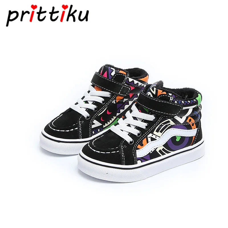 Дети граффити Обувь с низким берцем Hook &amp Loop Спортивная обувь для мальчиков и