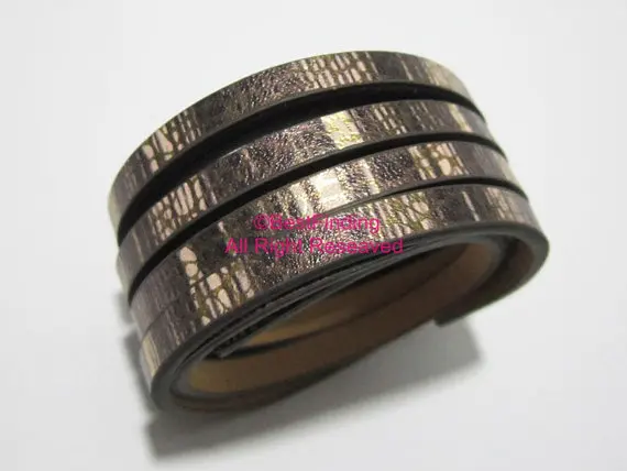 

5x2mm Gold lace Grey leather cord 5mm flat leather cord