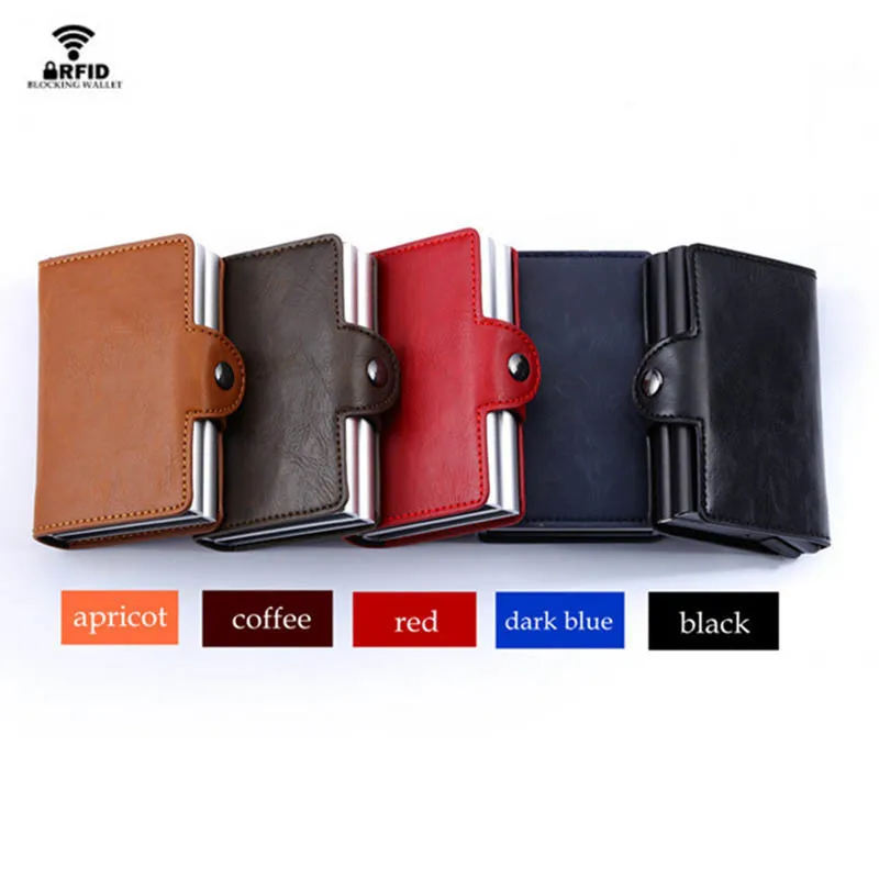 

BISI GORO Customized Smart Wallet Men RFID Protector Credit Card Holder Case Business Aluminum Double Boxes PU Leather Purse