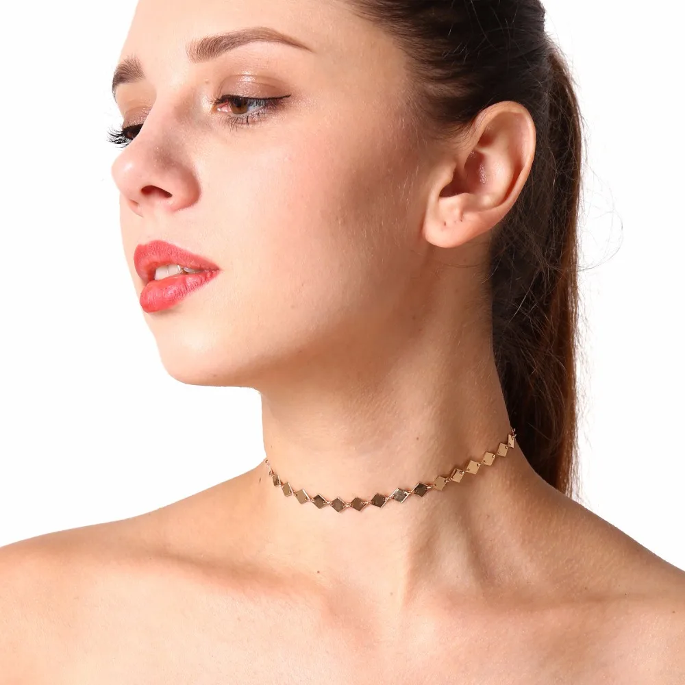 F.I.N.S Simple Necklace Chains of Women Triangle Round Rhombus Gold/ Silver Color Female Fashion Chokers Jewelry | Украшения и