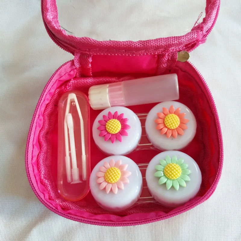 

LIUSVENTINA Hot Sale DIY Resin Cute Colorful Flower Combo Contact Lens Case Bag Container for Color Lenses Gift for Girls