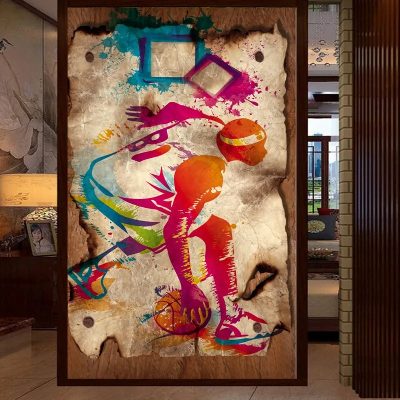 Бесплатная Доставка Ностальгия звезда баскетбола ручная роспись силуэт картина