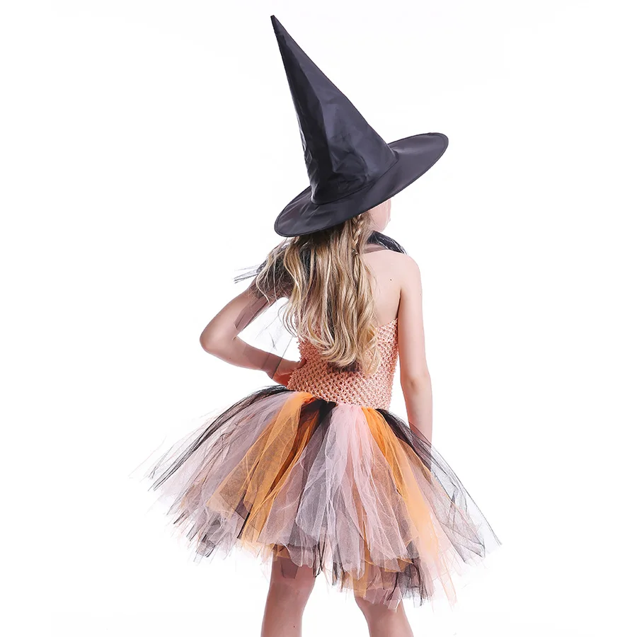 Girls Halloween Tutu Dress with Witch Hat Princess Tulle Kids Carnival Party Costume Knee-Length Handmade Children Clothing | Детская