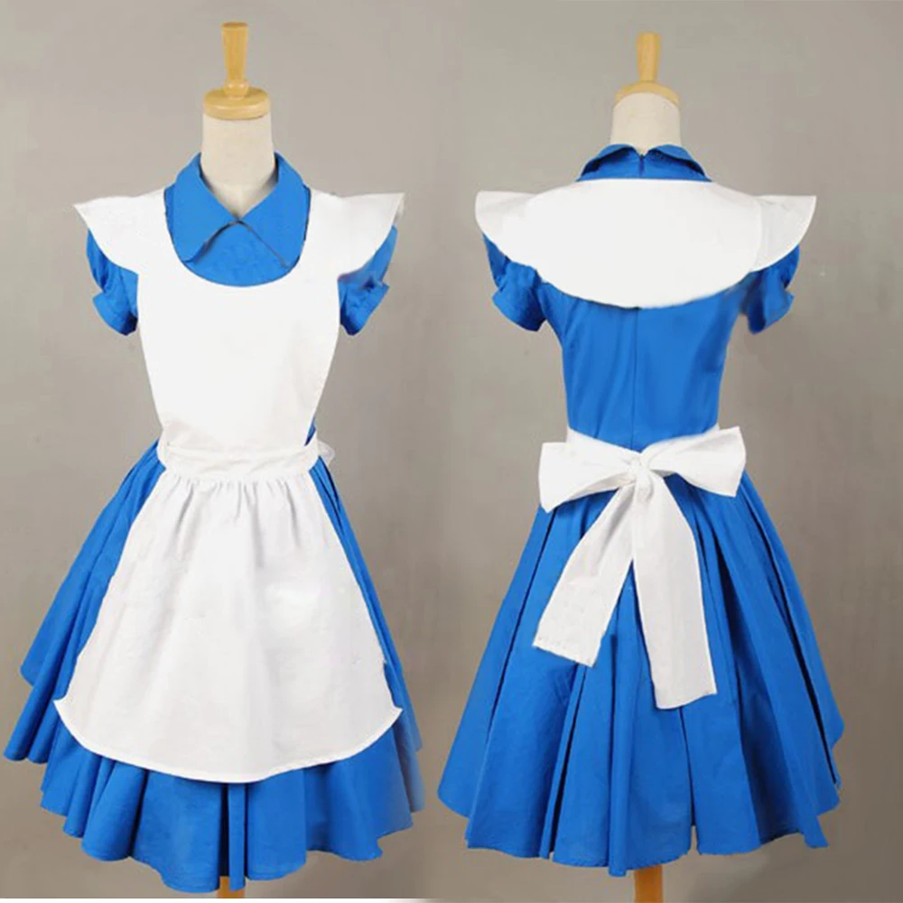 Алиса в стране чудес синий костюм для косплея горничной платье передник Горячая