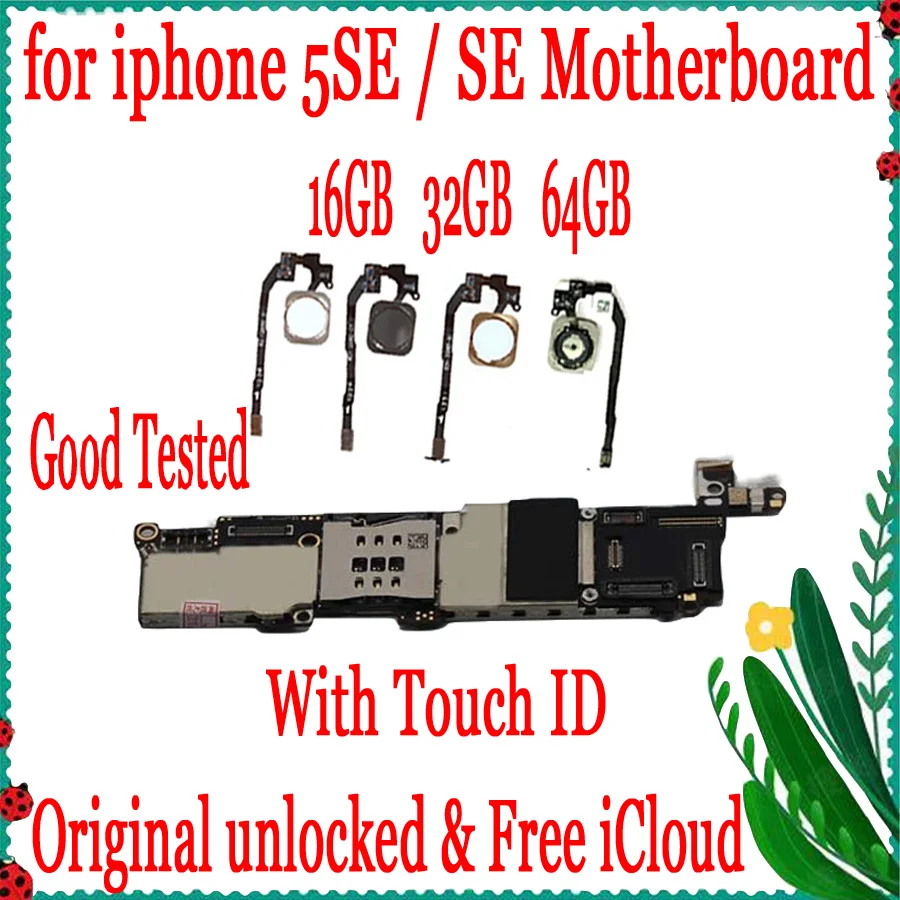 

Clean Icloud Mainboard Original Unlocked For IPhone 5SE Motherboard With/No Touch ID Full Chips Tested Logic Board 16G 32G 64G