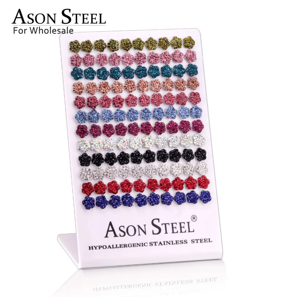 Женские серьги гвоздики с кристаллами ASONSTEEL вечерние серебристого цвета из