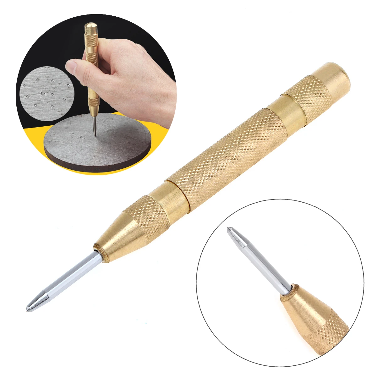 

130mm HSS Brass Spring Loaded Automatic Center Pin Punch Marking Starting Holes Tool