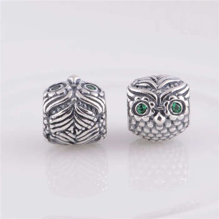 NEW Original 925 Sterling Silver Wise Owl Beads and Charms with Dark Green CZ Eyes Fit Pandora Bracelet Necklaces &amp Pendants | Украшения