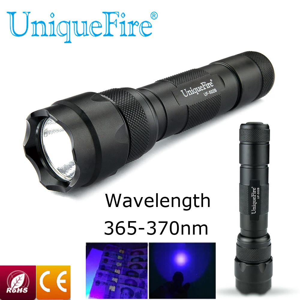 

UniqueFire Mini UV Flashlight Single File 502B 3W 365-370nm LED 1 Mode Torch Light For Searching Camping Range To Underwater