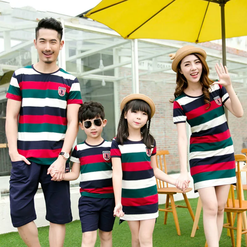 

Mom And Daughter dress Daughter Clothes Girl Children Trendy Fashion striped t Shirt+pants Family Look