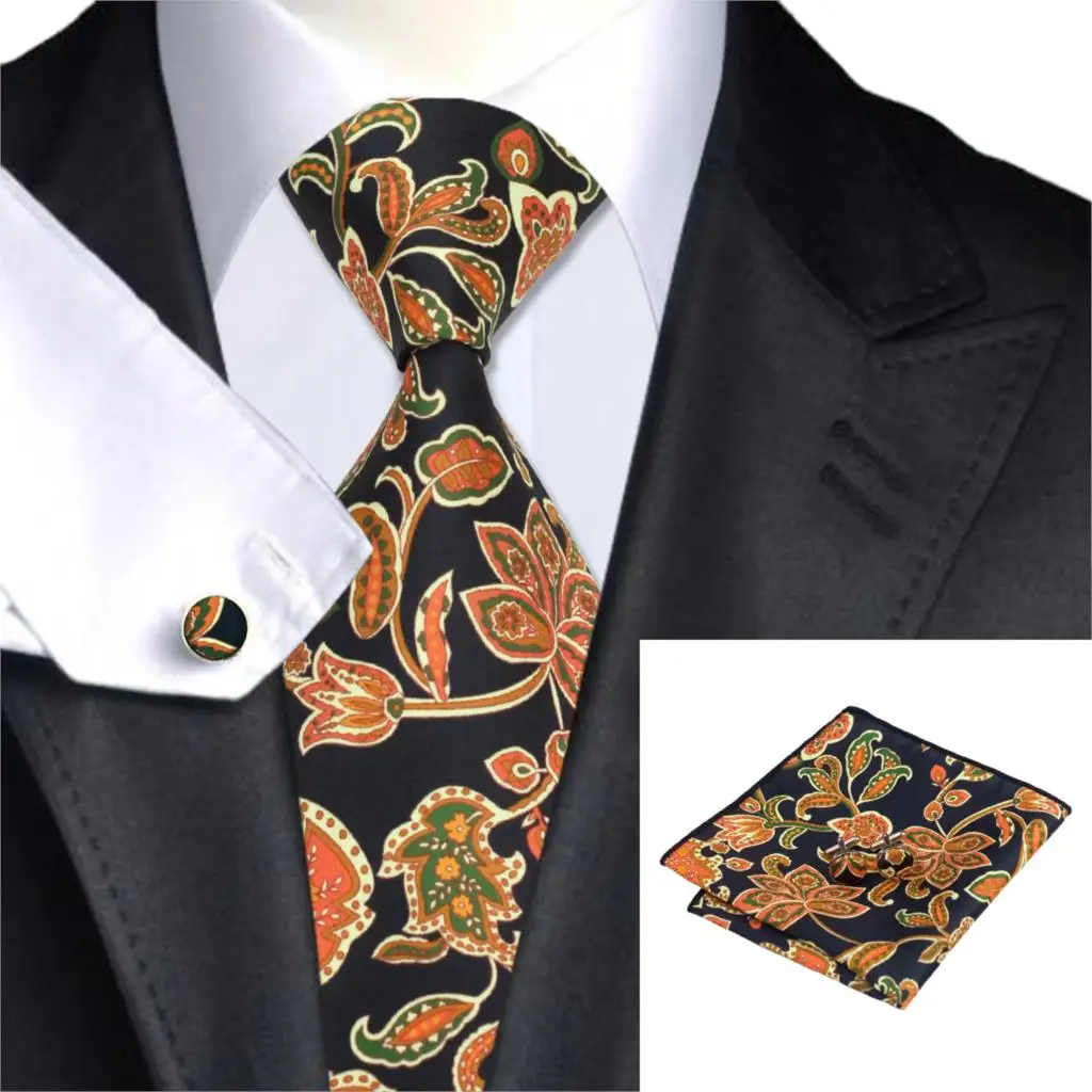 2017 галстук с принтом наборы модные мужские галстуки платок запонки черные