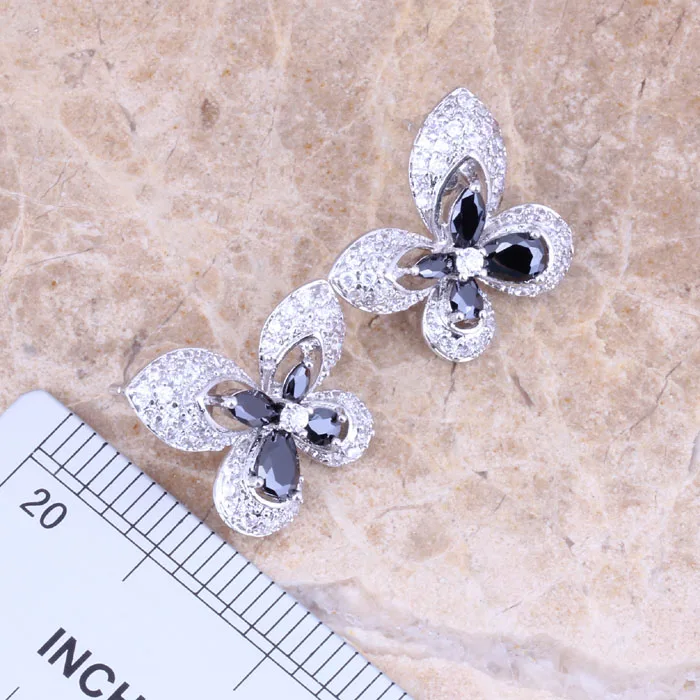 Королевская Бабочка черный кубический цирконий Белый CZ серебряные серьги кулон