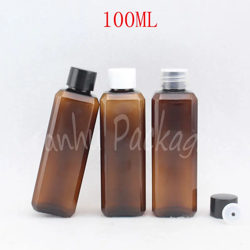 

100 мл коричневая Квадратная бутылка с закручивающейся крышкой, 100CC тонер/бутылка для лосьона, пустой косметический контейнер (50 шт./лот)