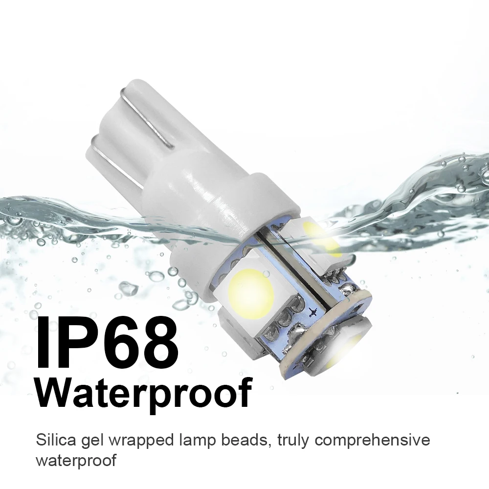 Roadsun 10 шт. T10 Led W5W 194 SMD5 5050 двери автомобиля сигнальная Лампа Купол Чтение номерного знака светильник парковочная лампа авто Клин просвет
