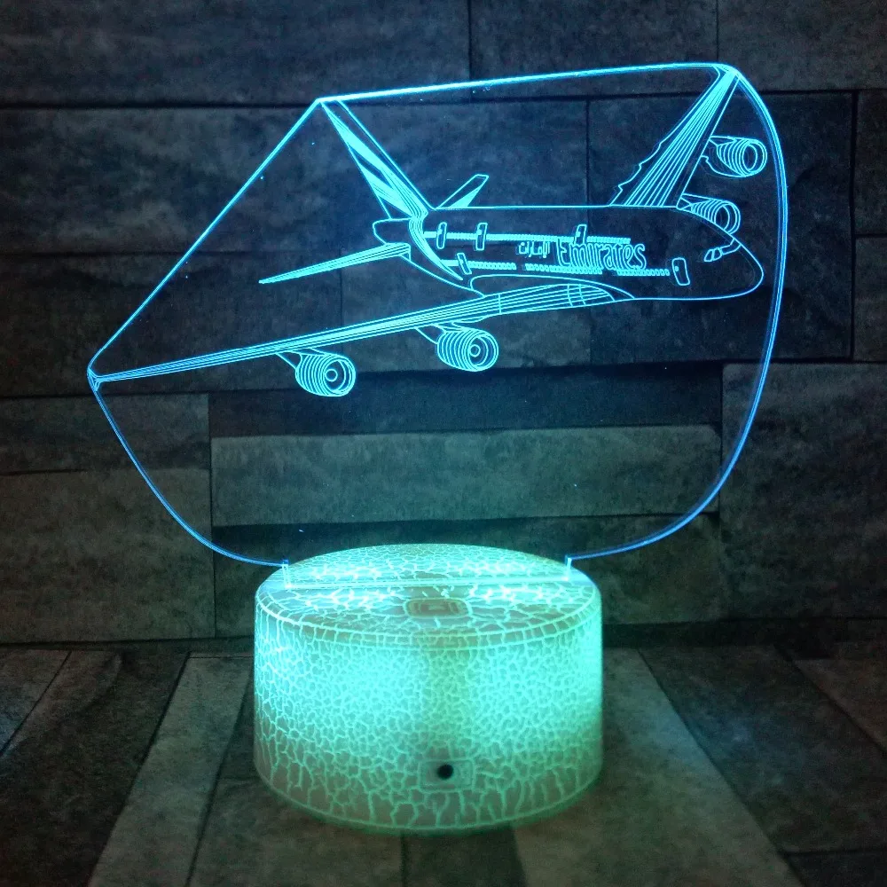 Самолет 3D ночник 7 видов цветов Изменение LED JET настольная лампа художественная