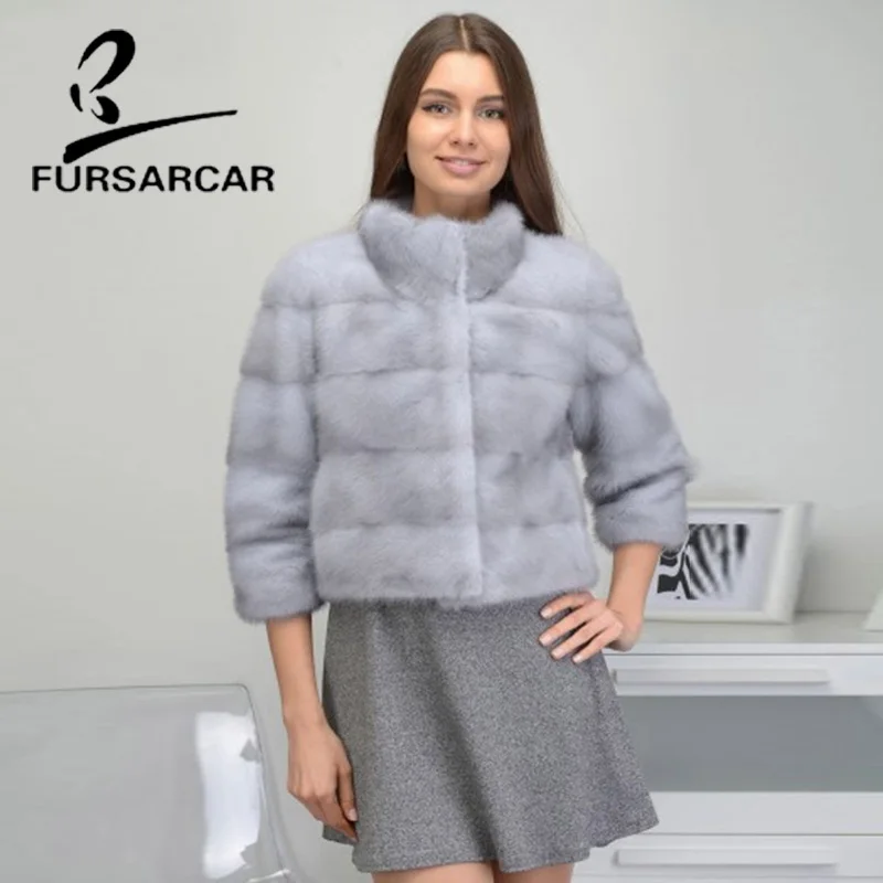 Женское пальто из 100% натурального меха норки FURSARCAR модное приталенное цельной
