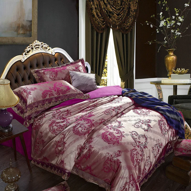

4Pcs Jacquard Silk Bedding Set Satin Bed Linen/Bedclothes Queen King Size Including Duvet Cover Bed Sheet Pillowcases