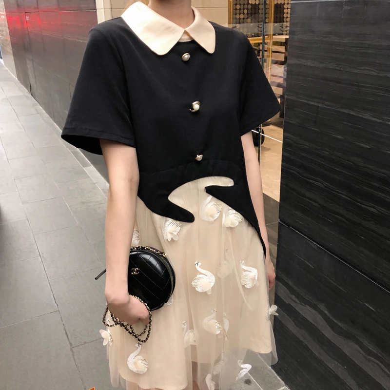 Gauze Nursing Dress Summer Postpartum Women Lactation Clothes Turn-Down Collar Chiffon Embroidery Maternity Breastfeeding | Мать и