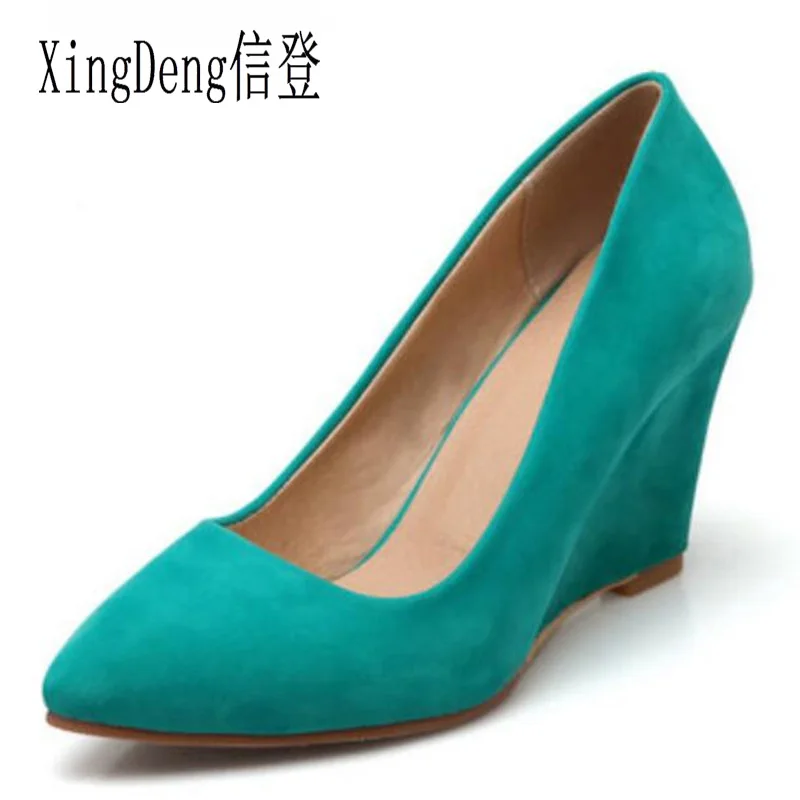 

XingDeng Women Sexy Pointed Toe Suede Party High Heel Shoes Ladies Wedge Platform Daily Pumps Shoes Plus Size 33-43