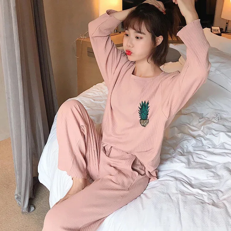 Новый милый пижамный комплект на весну женская одежда для сна с принтом